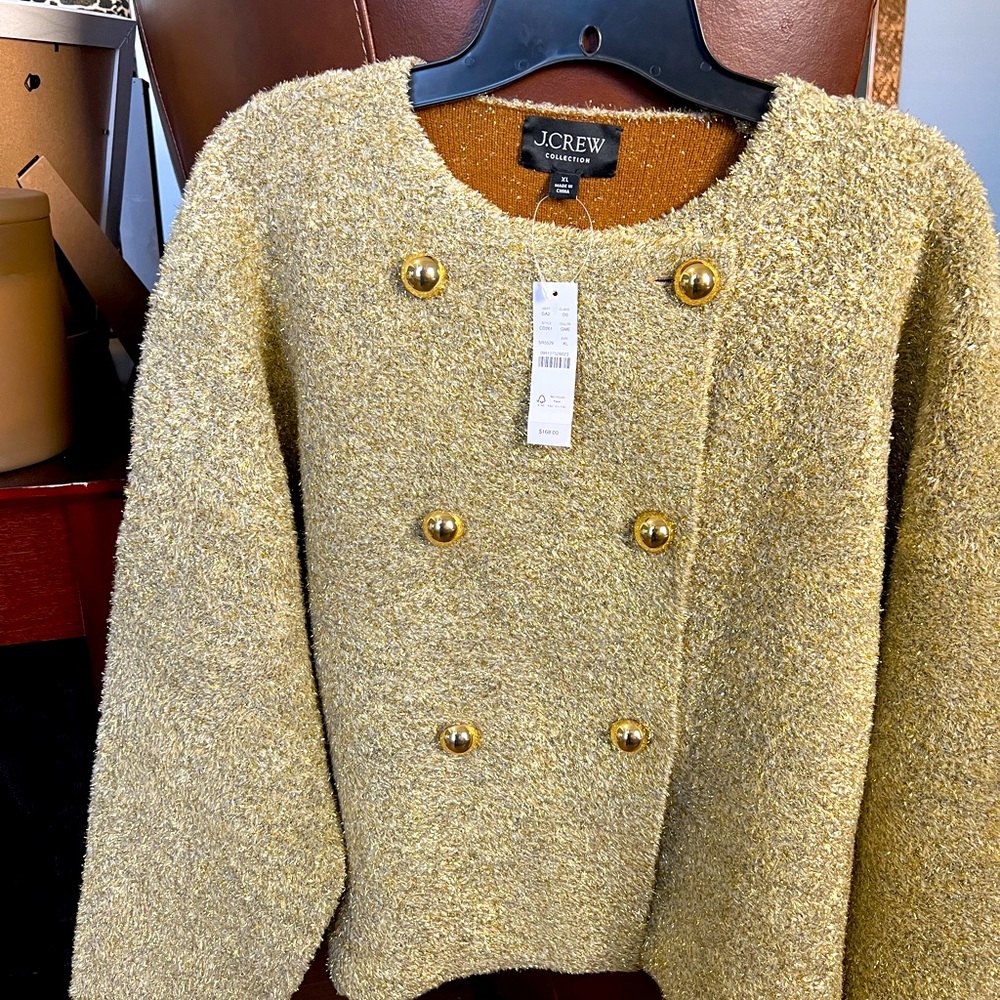 Beautiful J Crew gold bling double breasted jacket.
